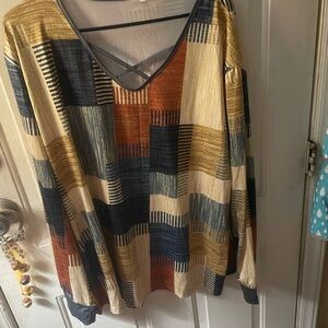 Patchwork Long Sleeve Blouse